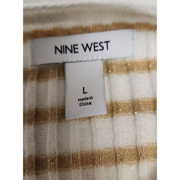 Nine West Womens Striped White/Gold Stretch Long Sleeve Sweater Size Large - Picture 5 of 6